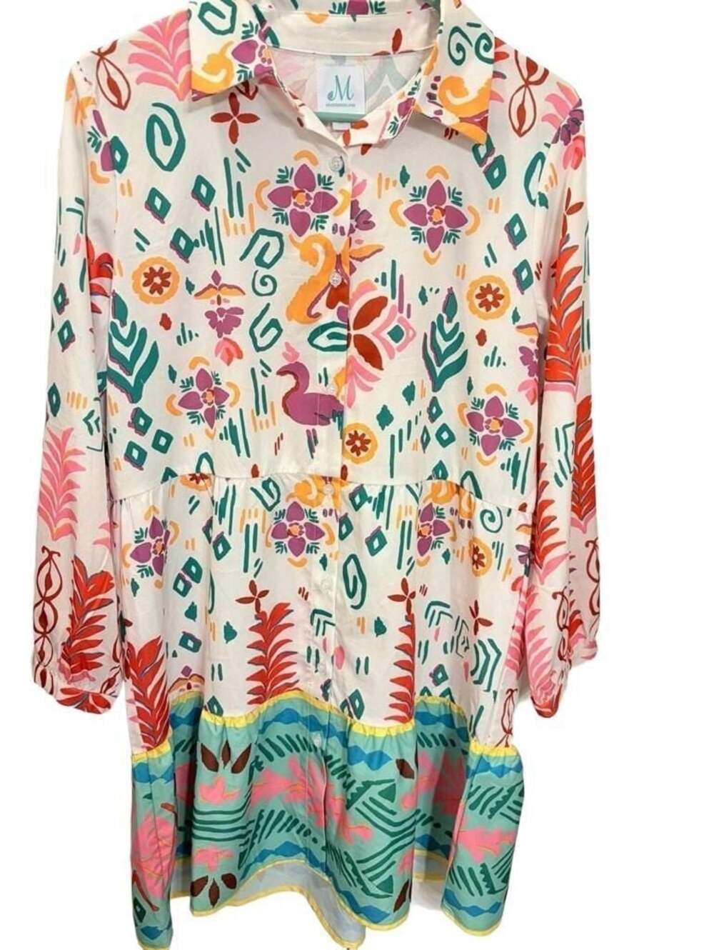 Shop The Mint Women’s Medium Boho Tropical Flamingo Tiered Dress Colorful